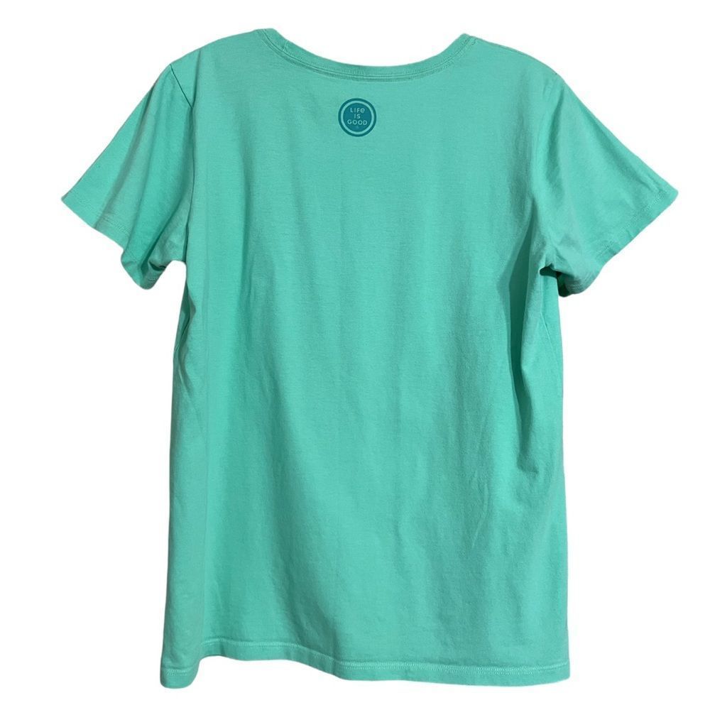 Life Is Good Namastay Llamastay 6 Feet Apart Llama Teal T Shirt Sz M EUC - Picture 2 of 9